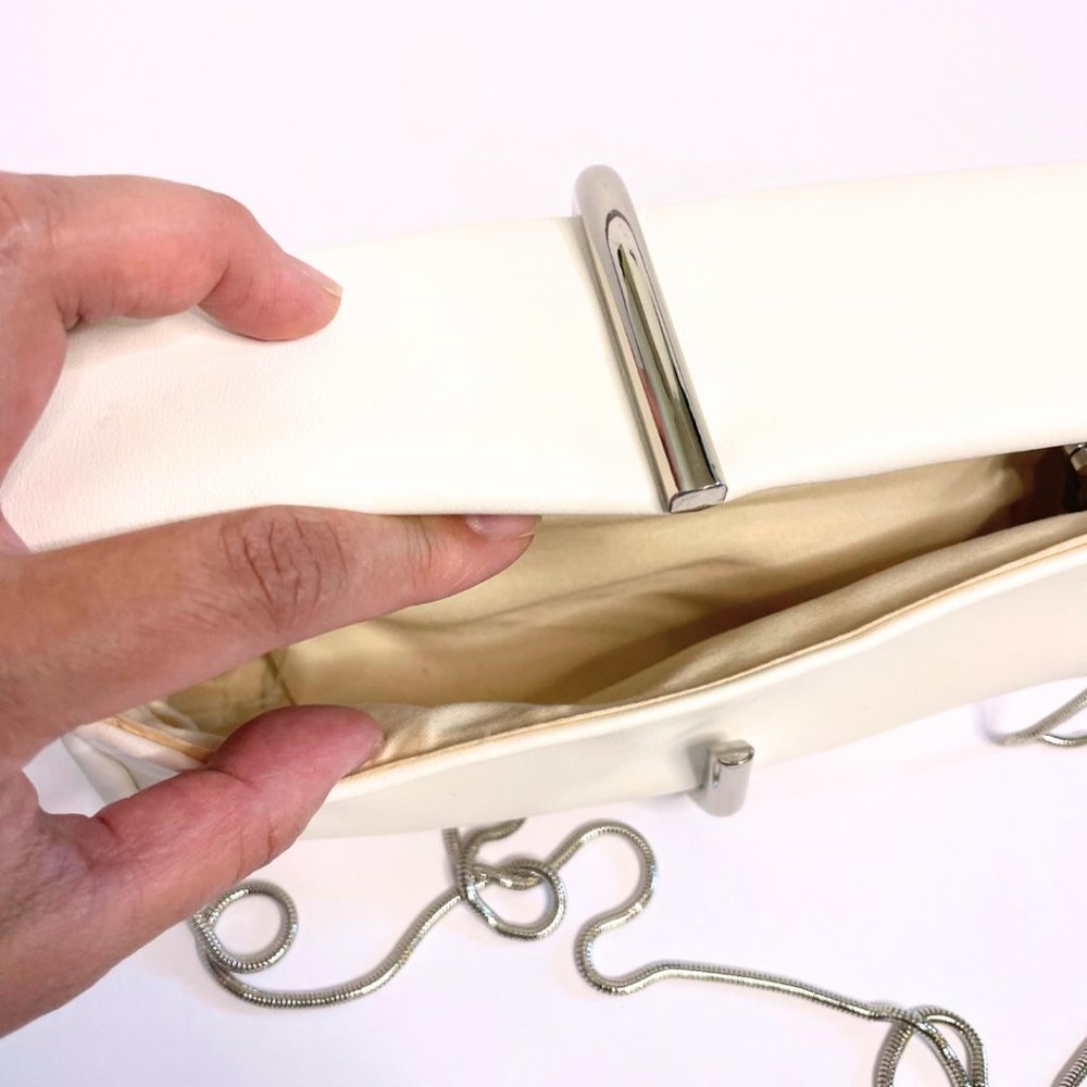White Modern Clutch w/ Chic Chrome Closure - Picture 3 of 7